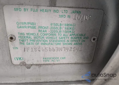 2003 Subaru Forester Xs из США, поврежденный, VIN JF1SG65663H742841